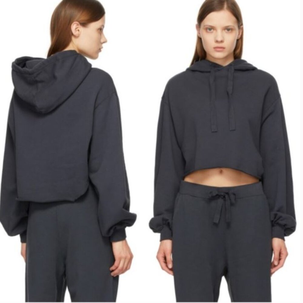 FRAME Easy Cropped Hoodie - washed black, women's size XS